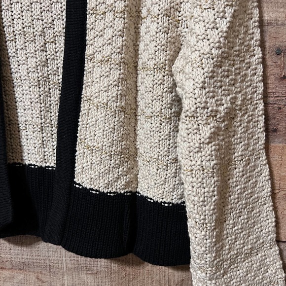 Topshop Cream Open Front Cardi w/ Woven Gold Thread Size 10 - Picture 5 of 15